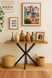 Modern Console Table 120x40x77cm with Black Metal Cross Legs and Wooden Top Ð Sleek Hallway Accent