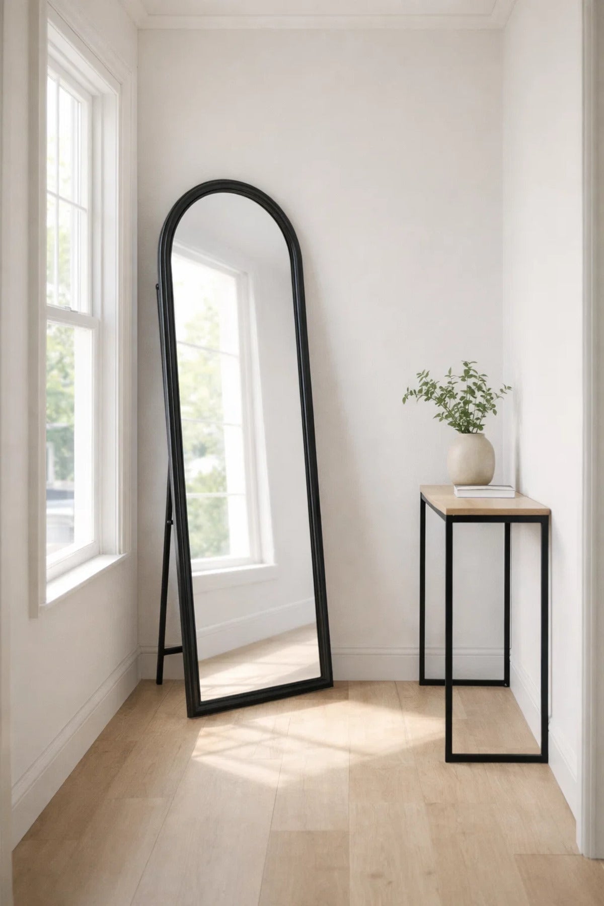 Black Wooden Frame Arch Standing Mirror 170x60cm Full Length Floor black wooden frame