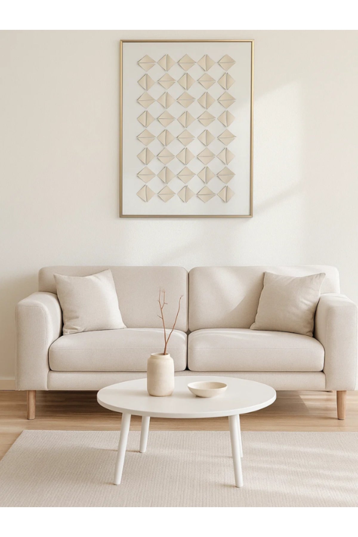 Modern Geometric Wall Art Ð 120_80 cm Beige 3D Pattern Framed Canvas for Home DŽcor