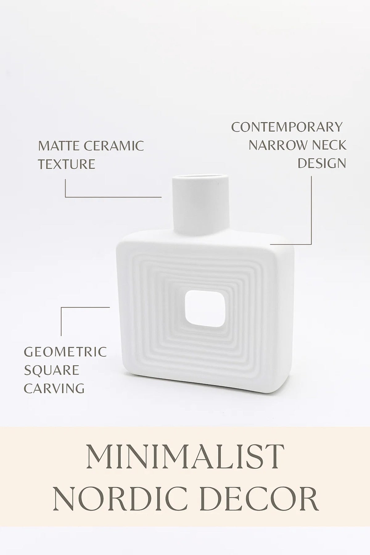 White Geometric Ceramic Vase Ð Modern Minimalist Decorative Flower Pot for Home and Office