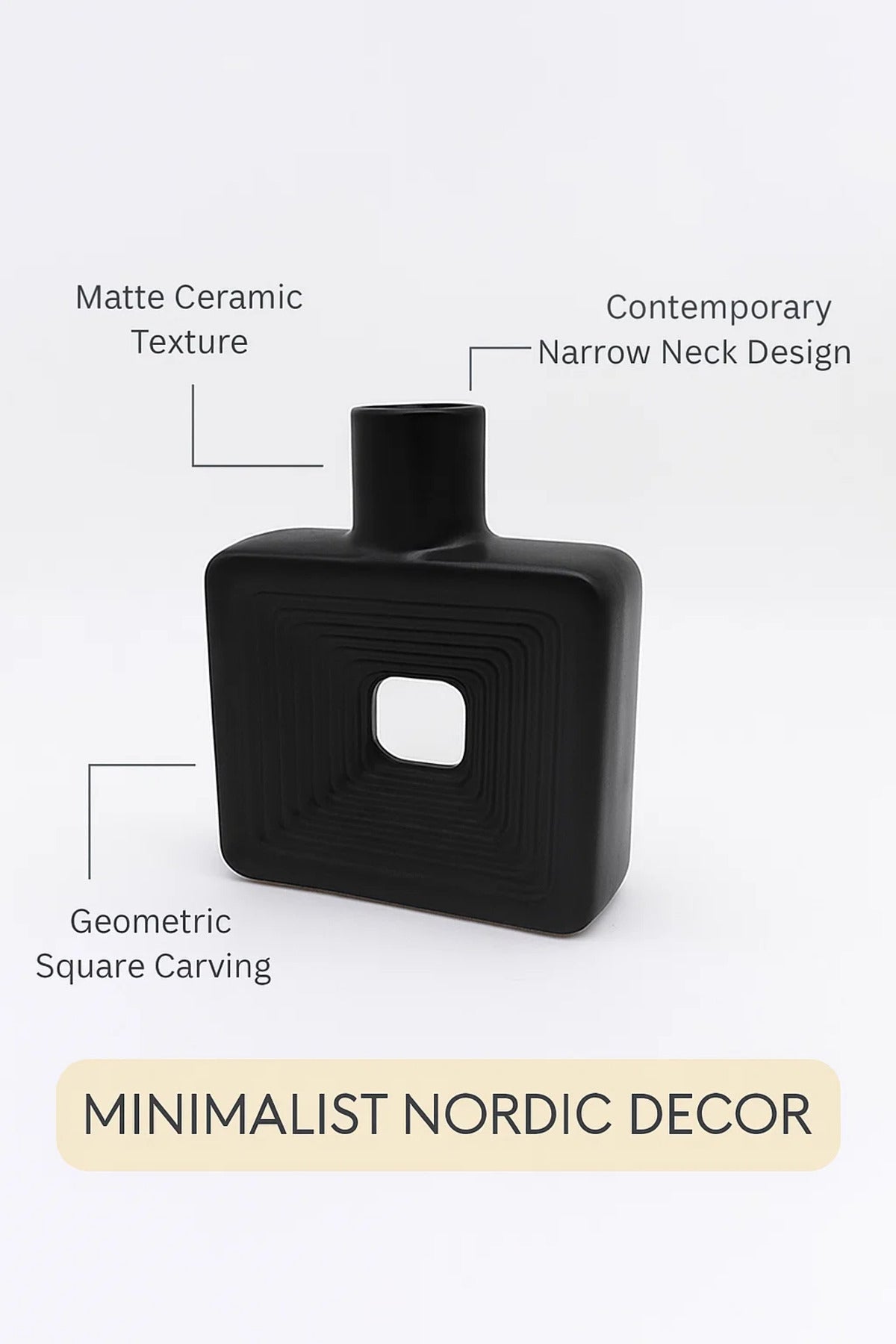 Black Geometric Ceramic Vase Ð Modern Minimalist Sculptural Decorative Flower Pot