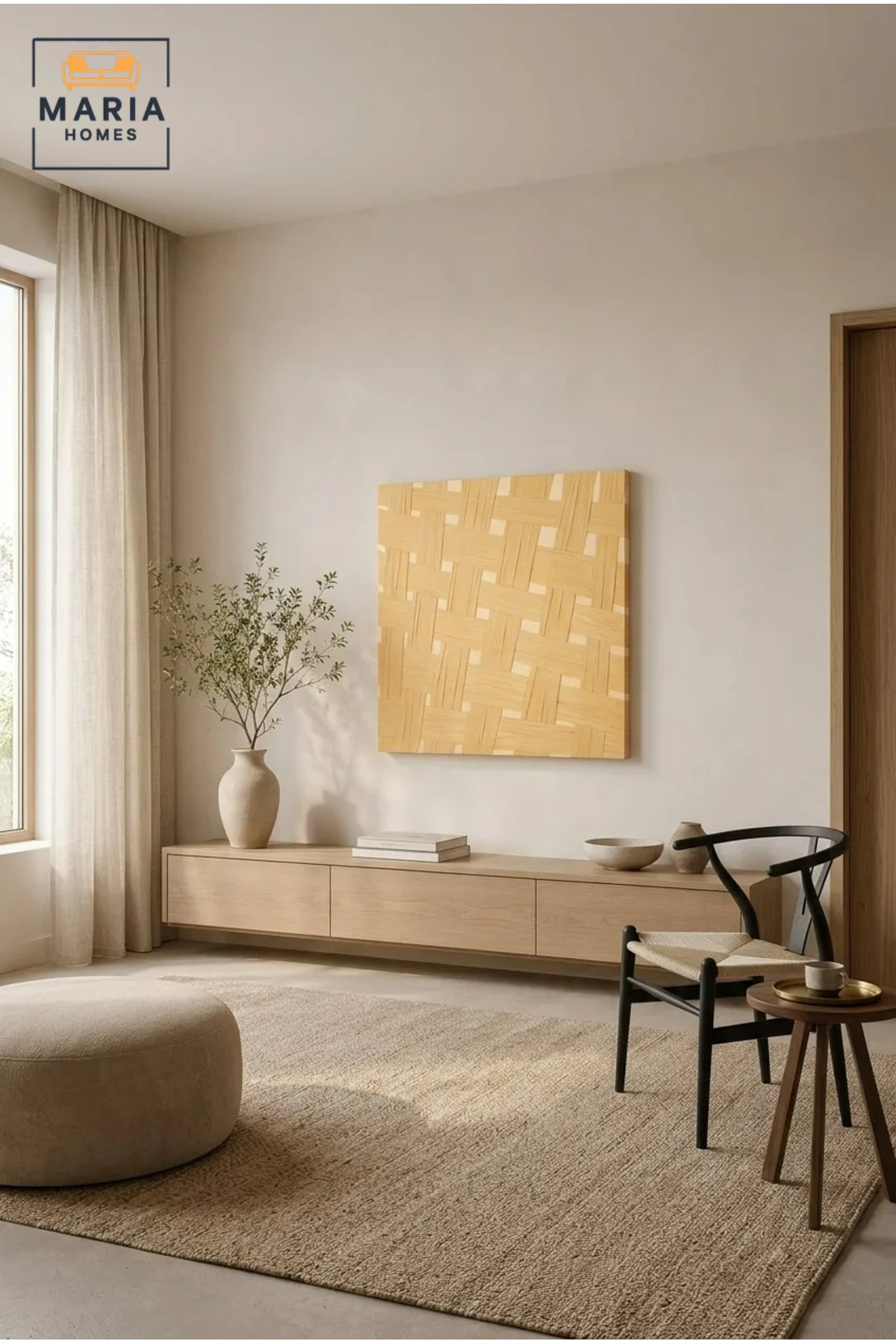 Natural Woven Wall Art Panel √ê Handwoven Basket Weave Decorative Artwork