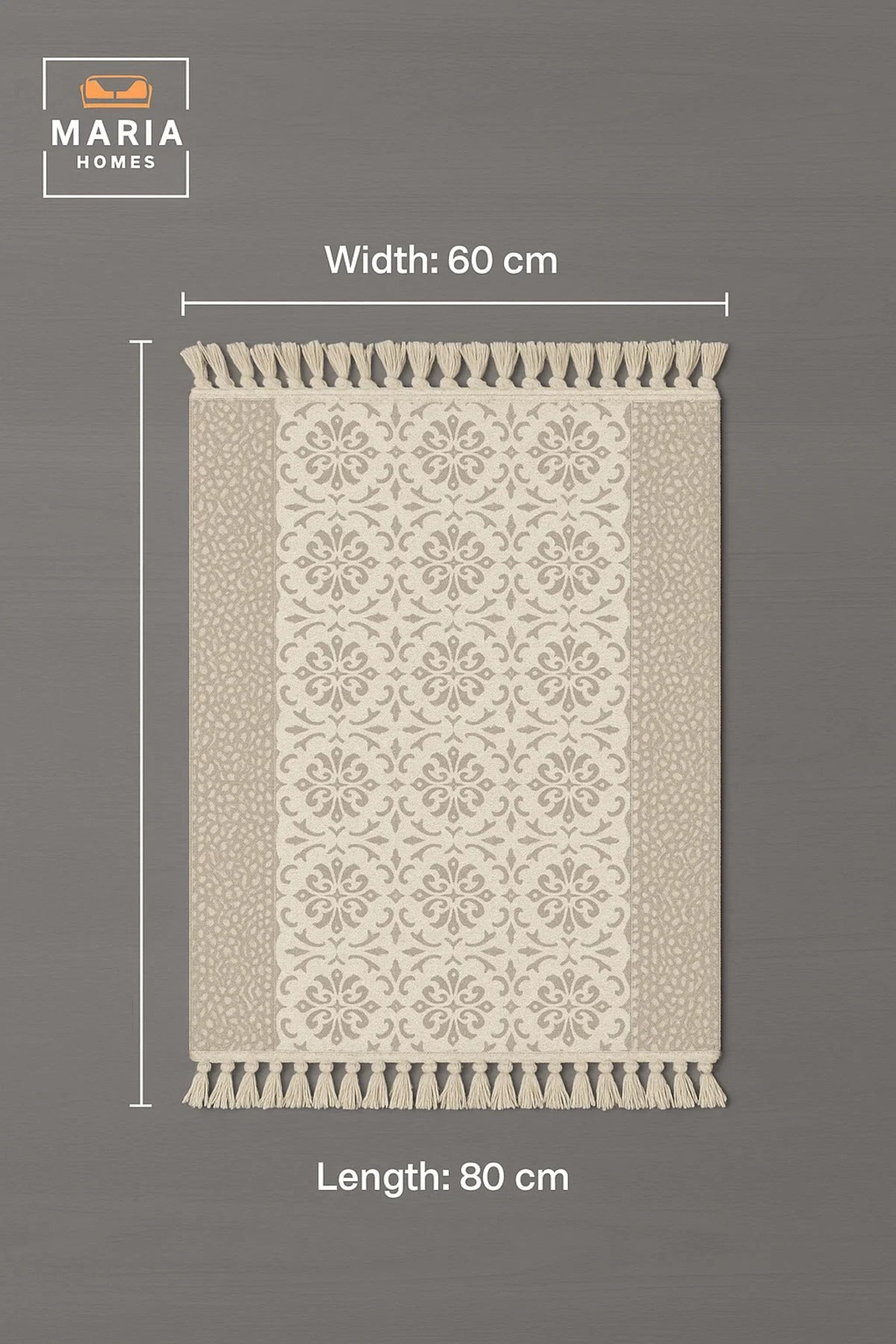 Beige Floral Cotton Accent Rug with Fringe Ðsize 60x80 cm