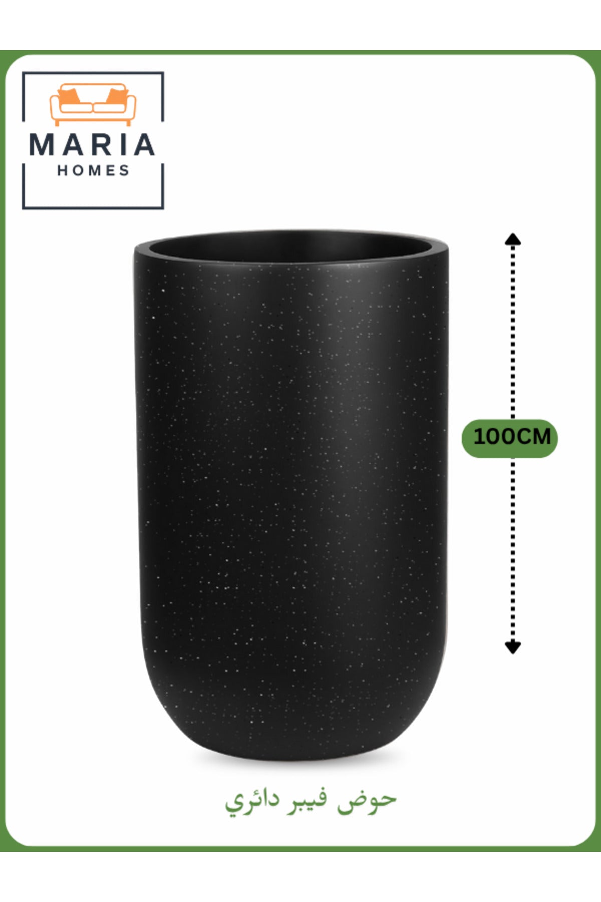 Fiber Circular Pot 100x60 cm Ð Large Indoor Decorative Planter in Black with silver