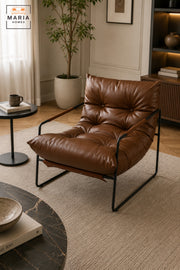 Modern Upholstered Lounge Chair with Deep Tufted Cushion & Slim Armrests | Contemporary Relaxing Accent Chair for Living Room, Bedroom & Lounge
