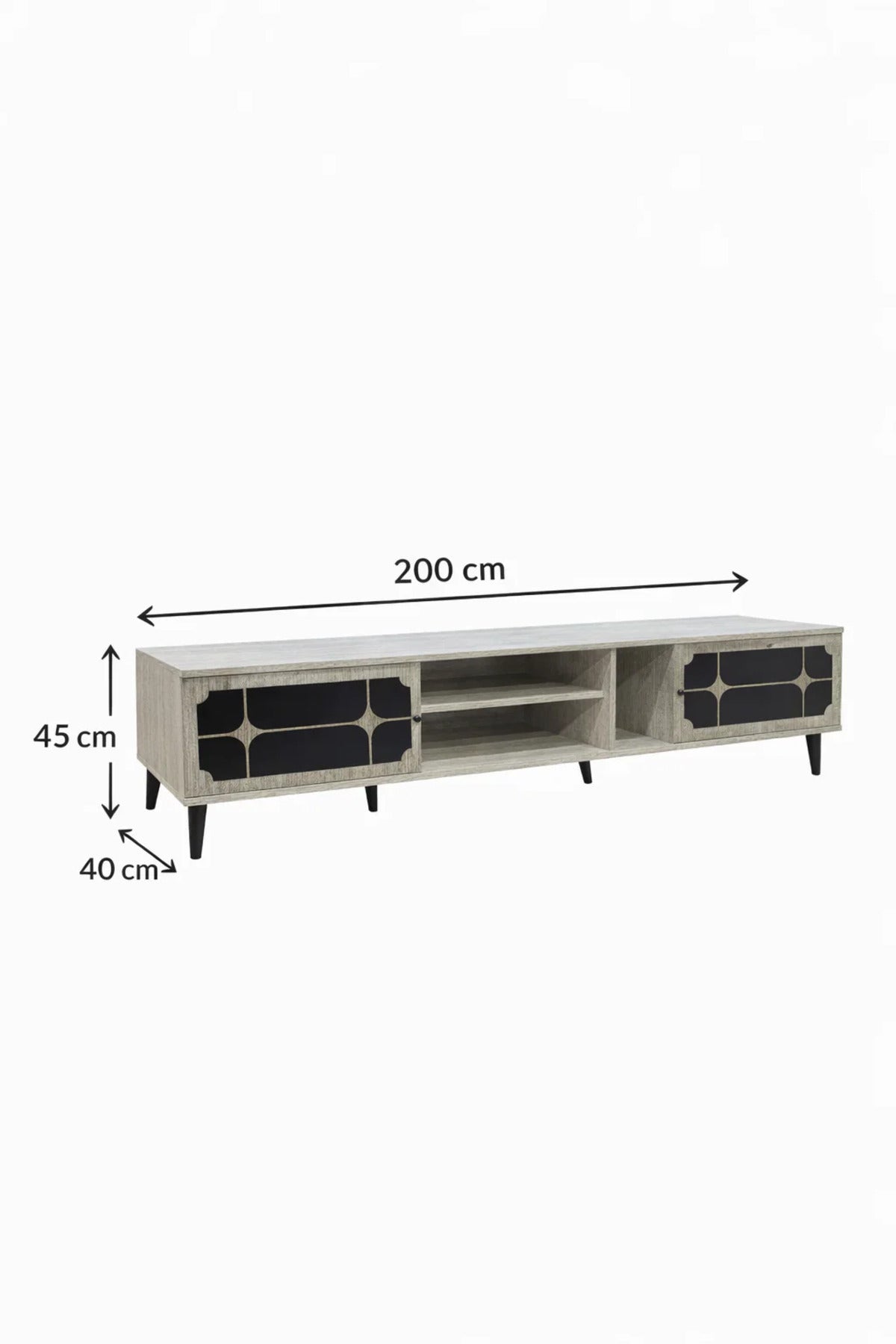 Stylish Beige TV Stand Console 200cm with Black Decorative Doors for Modern Home Living Room