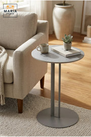 Modern Round Caf≈Ω Table with Grey Stone Top and Metal Pedestal Base √ê Contemporary Bistro Dining Table for Caf≈Ω, Restaurant, Kitchen & Lounge