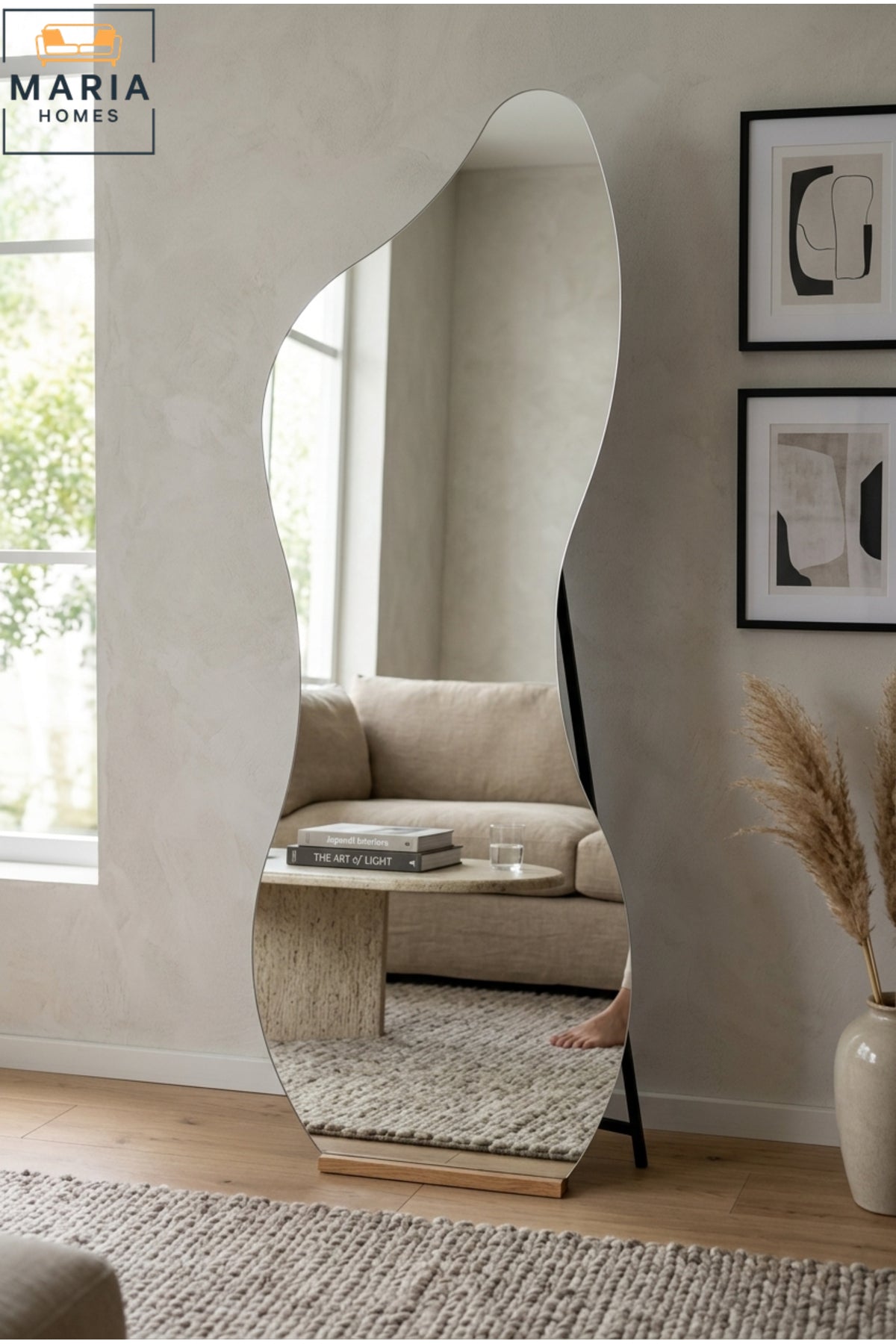 Irregular Full Length Floor Mirror with Stand √ê Modern Wavy Dressing Mirror for Bedroom, Living Room & Entryway