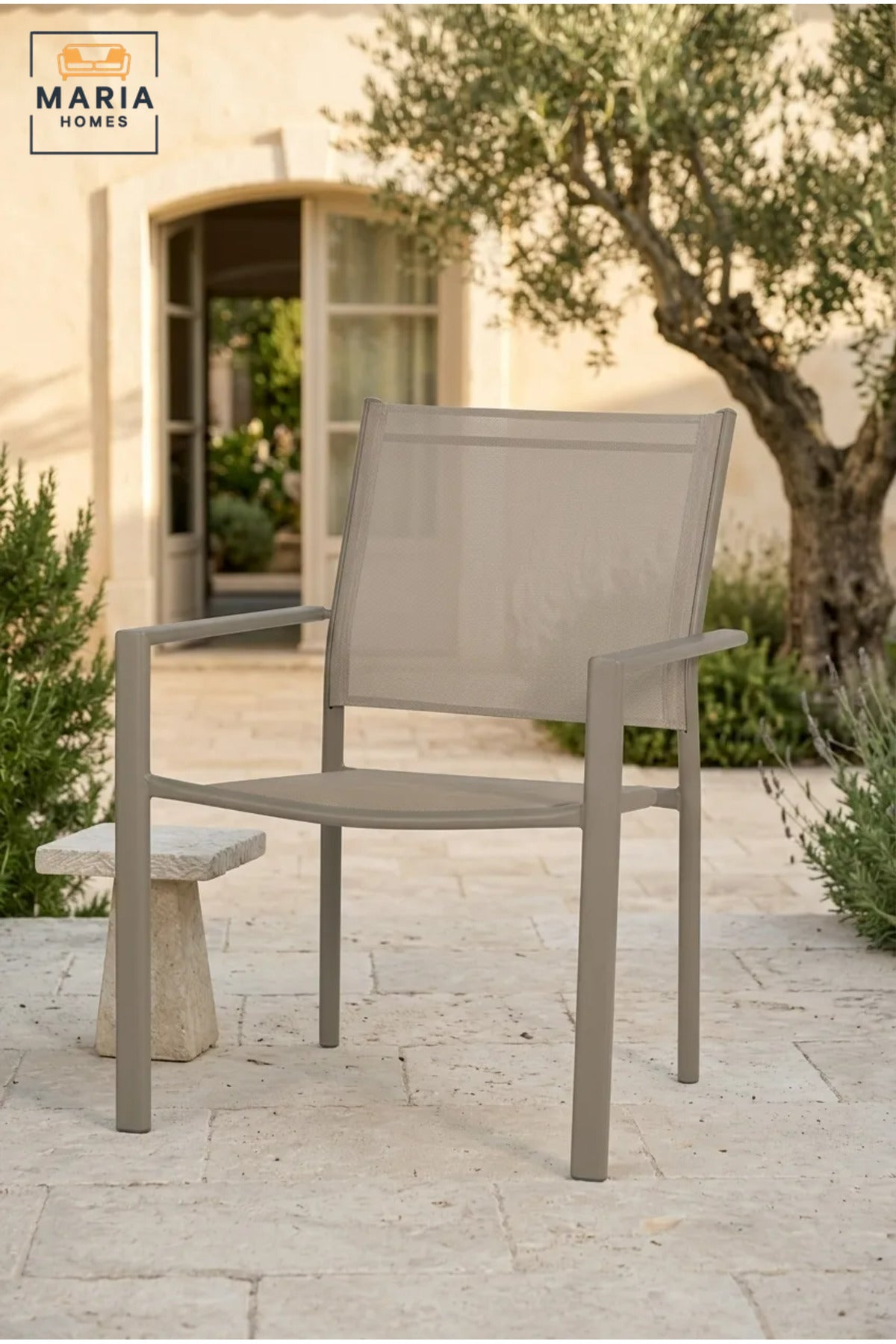Modern Outdoor Dining Chair with Breathable Mesh Seat and Backrest, Stackable Armchair for Garden, Patio, Balcony, Terrace, Café and Restaurant