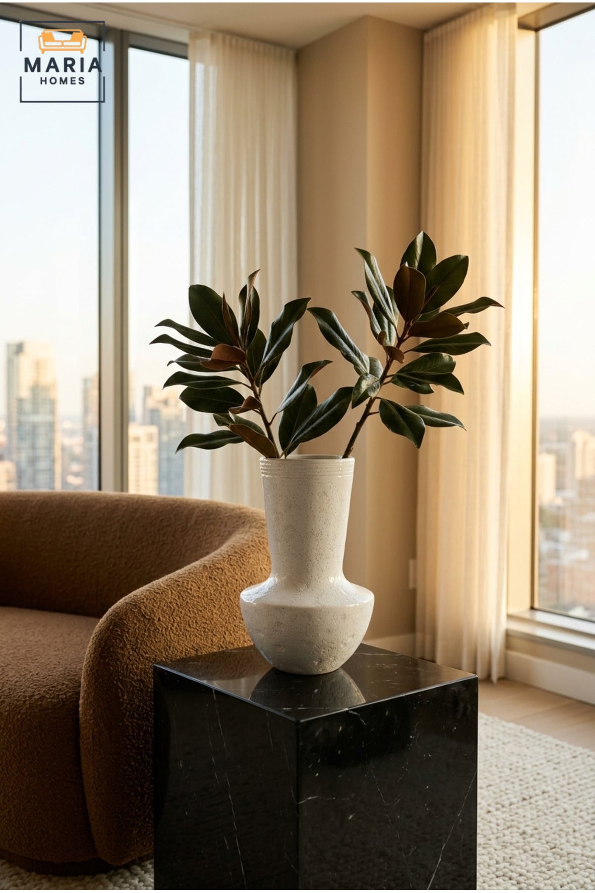 White Textured Decorative Vase, Modern Ceramic Flower Holder with Tall Flared Neck and Rounded Base for Living Room, Bedroom, Shelf and Table Décor