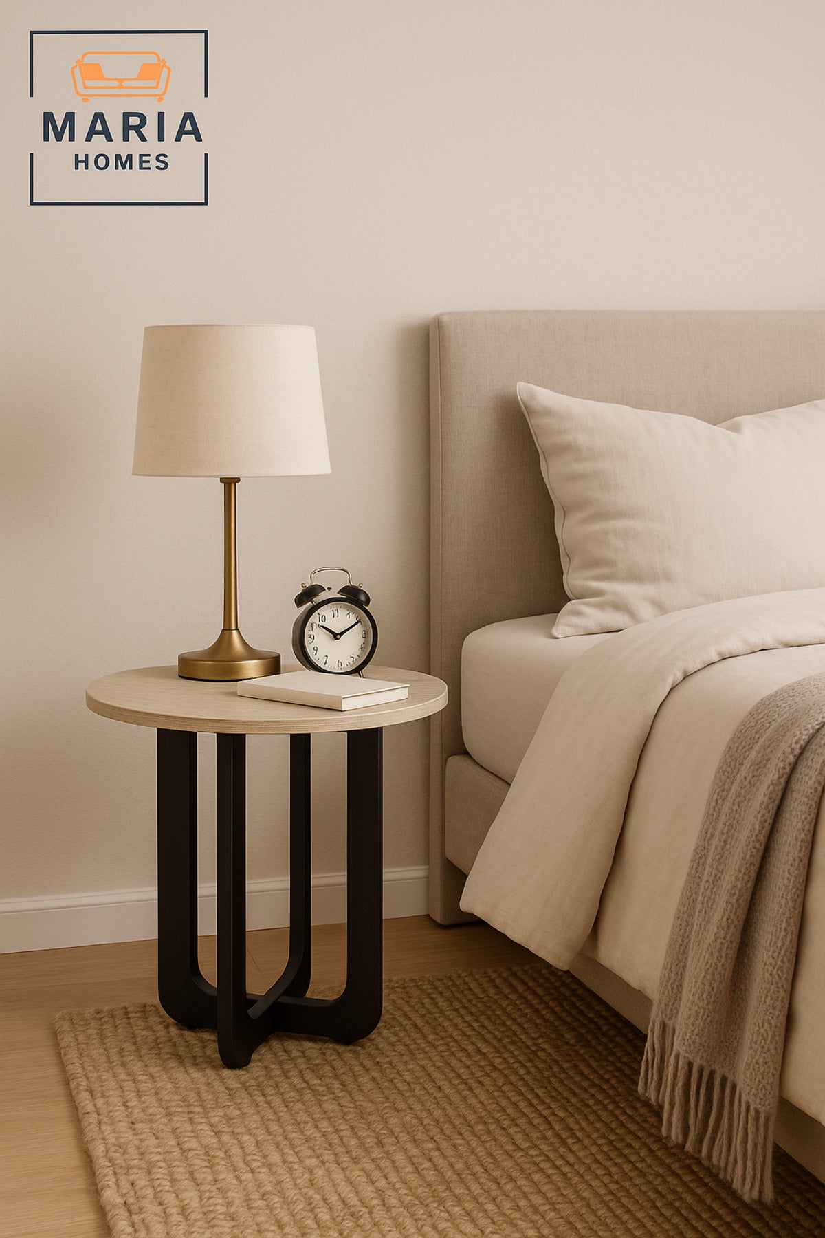 Modern Round Wooden Side Table Ð Black Base Legs 45_55 cm