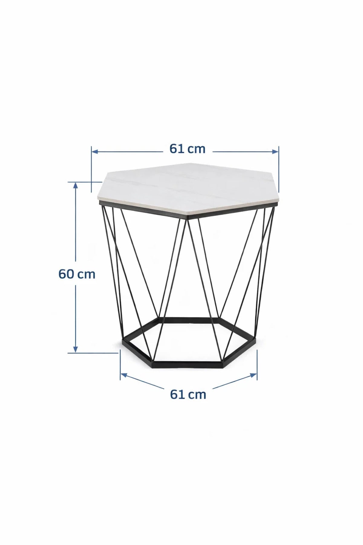 Stylish Hexagon Coffee Table White Ceramic Top Black Metal Geometric Frame Living Room Decor 60cm