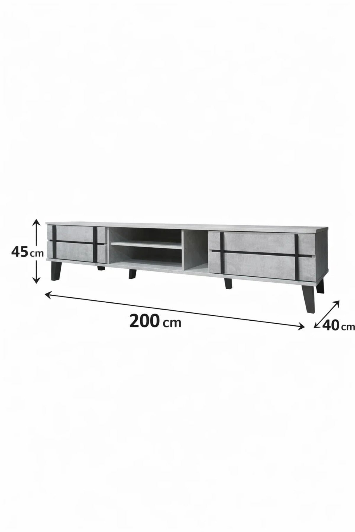 Industrial Style Grey TV Table Media Console with Black Accents for Modern Living Room 200cm