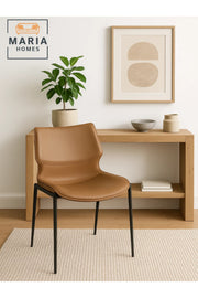 Modern Light Coffee Dining Chair with Cushioned Seat and Black Metal Legs
