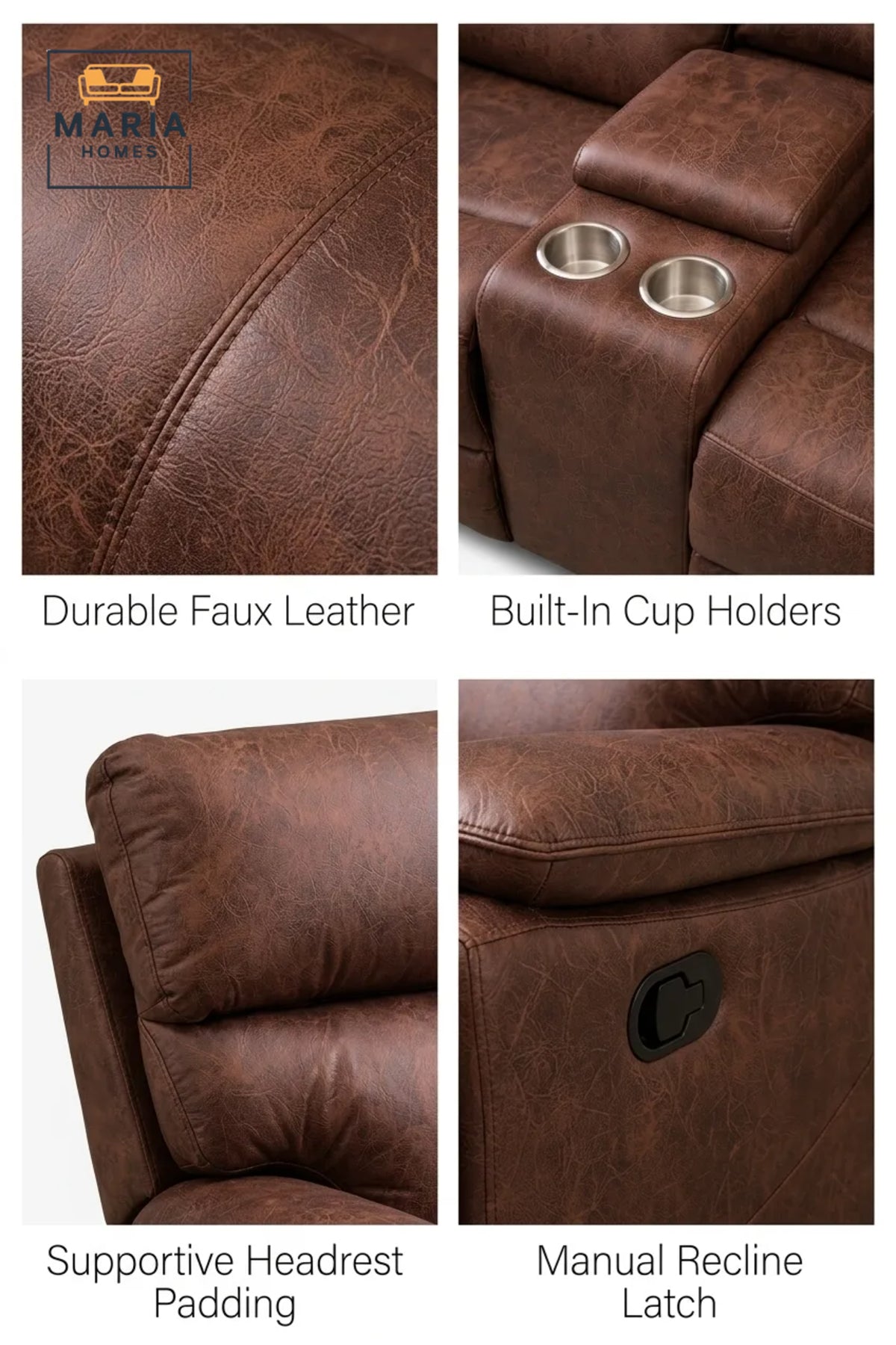 Luxury Reclining Loveseat Sofa with Center Console, Cup Holders and Plush Cushions