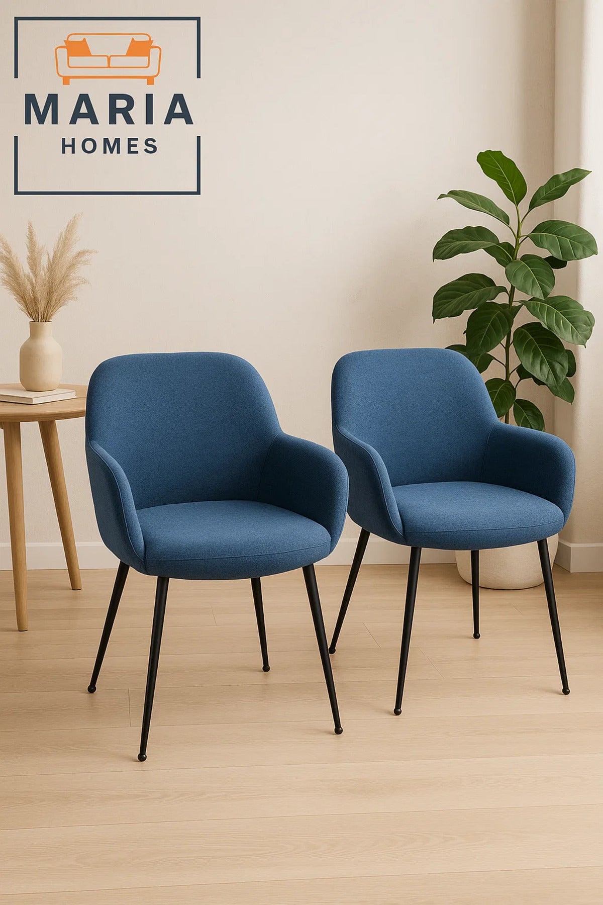Elegant Blue Fabric Armchair with Metal Legs Ð Perfect for Dining, Office & Lounge