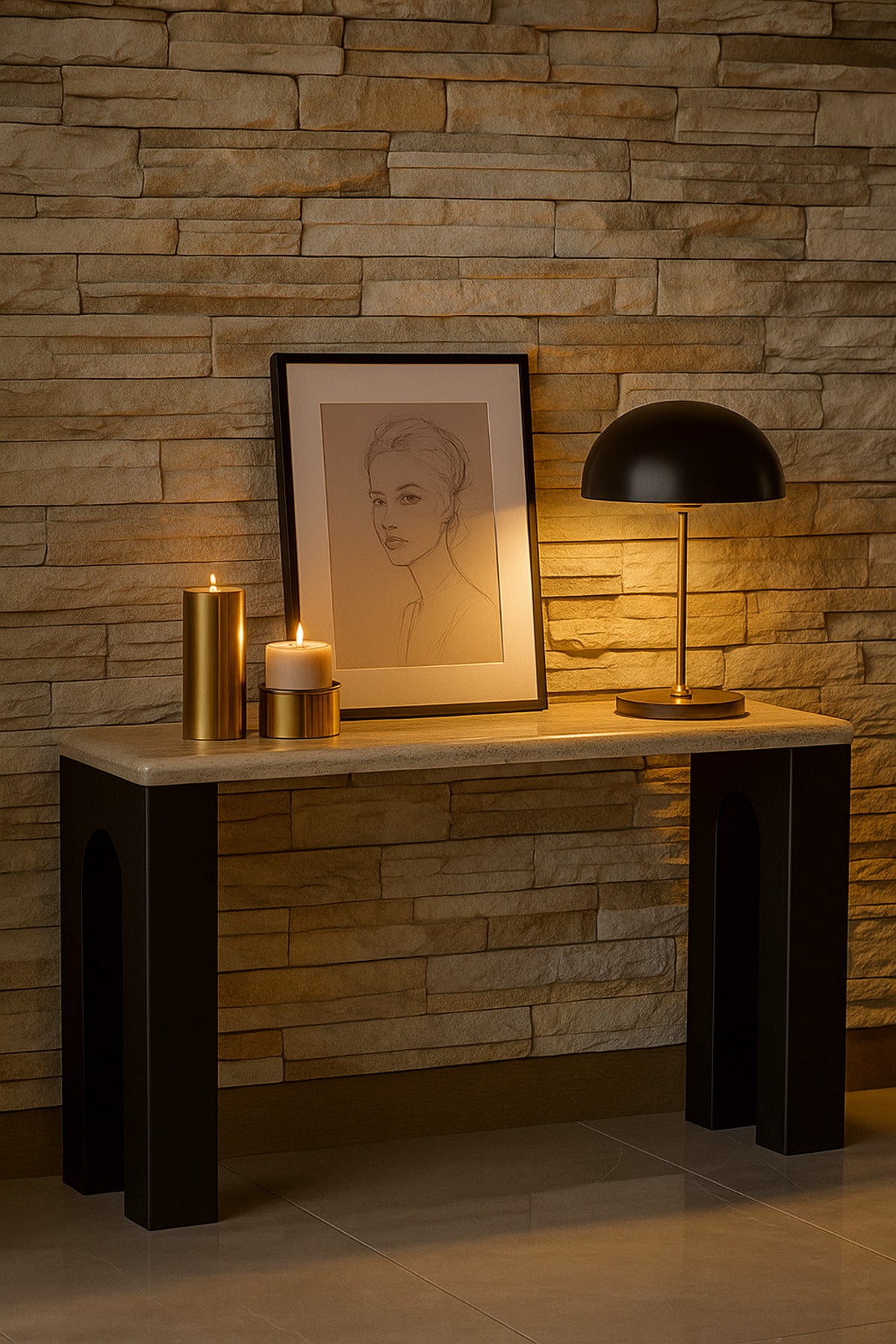 Modern Console Table with Beige Top Arched Legs Modern Entryway & Living Room Furniture 140_40_80cm