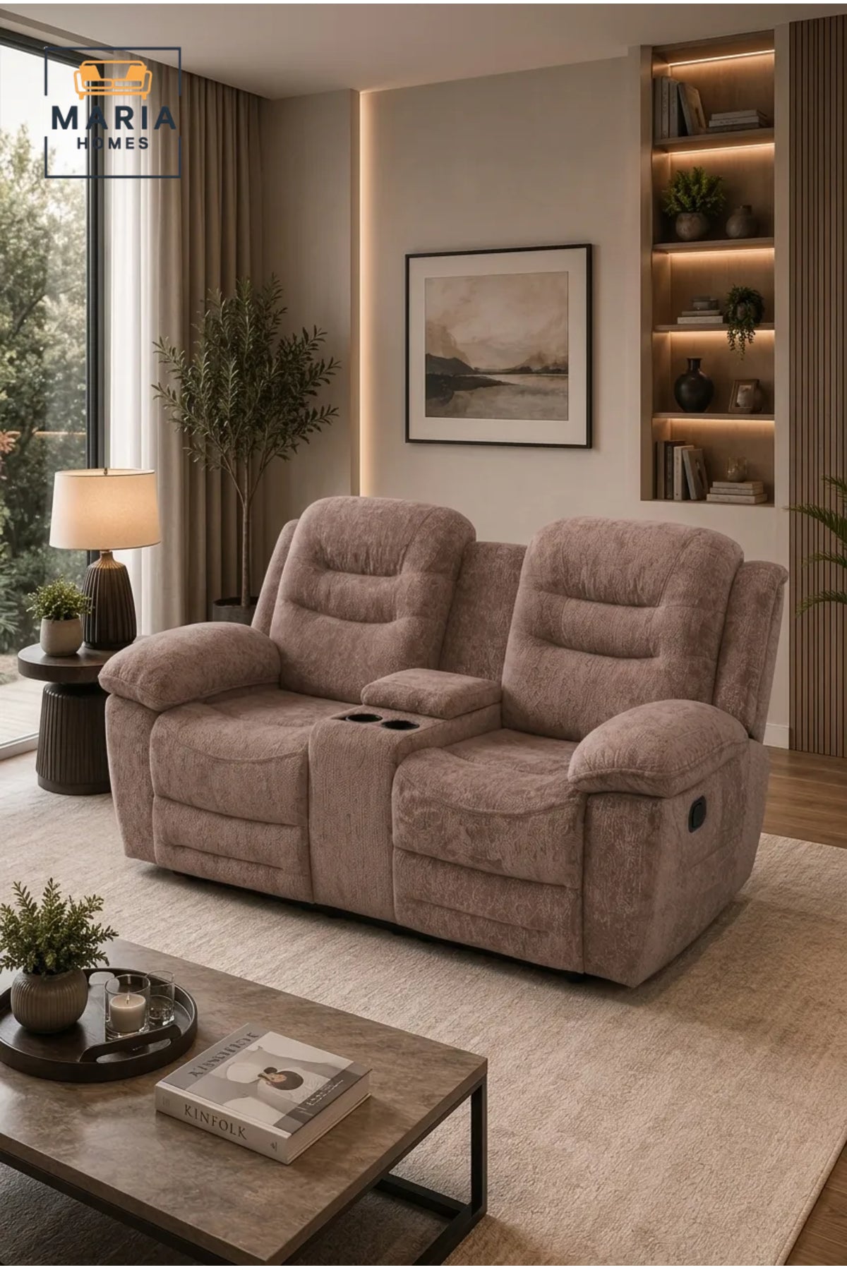 Dual Reclining Loveseat Sofa with Storage Console, Cup Holders and Plush Comfort Seating