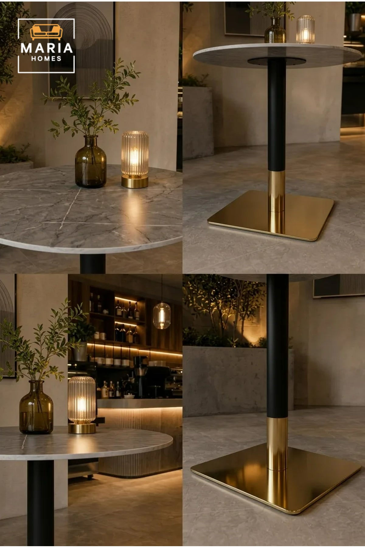 Modern Round Bistro Table with Gold Base for Cafe Balcony Dining Room Luxury Furniture