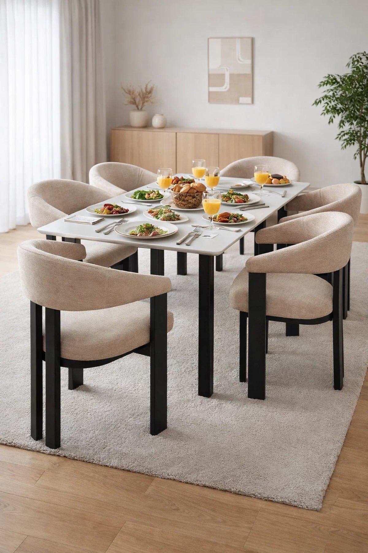 Light Beige Armchair with Black Wooden Legs, 79x49x48 CM light beige armchair Dining