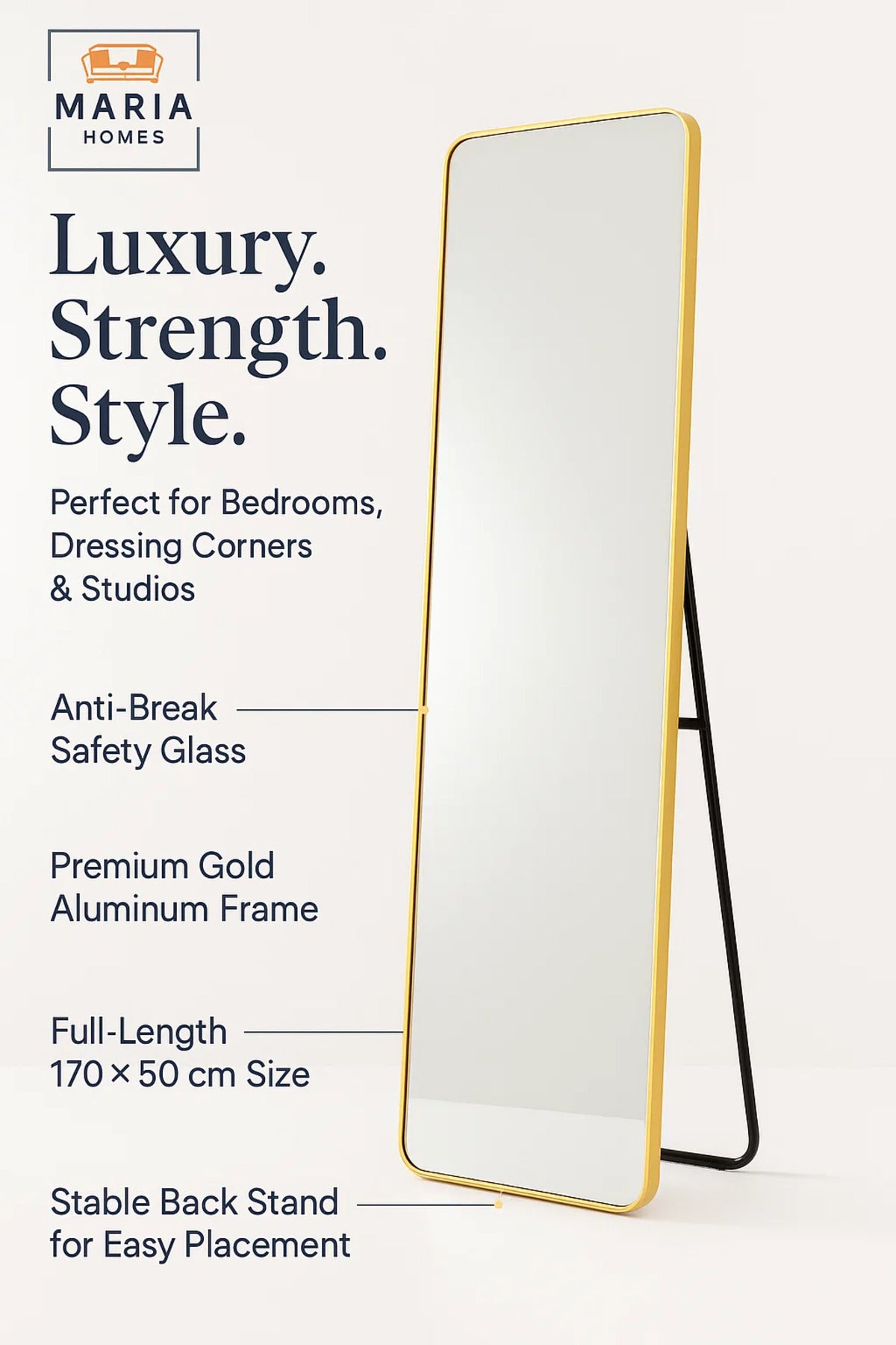 Gold Full Length Standing Mirror Modern Dressing Floor Mirror Home D≈Ωcor Wall Mounted 170x50
