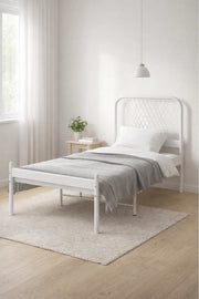 White Metal Single Bed Frame with Cross Pattern Headboard