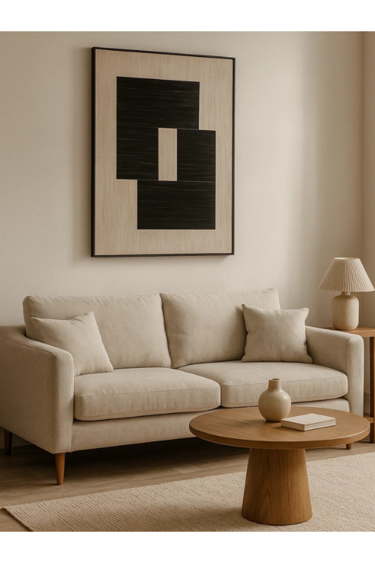 Modern Abstract Wall Art Ð 120_80 cm Beige and Black Geometric Framed Canvas DŽcor