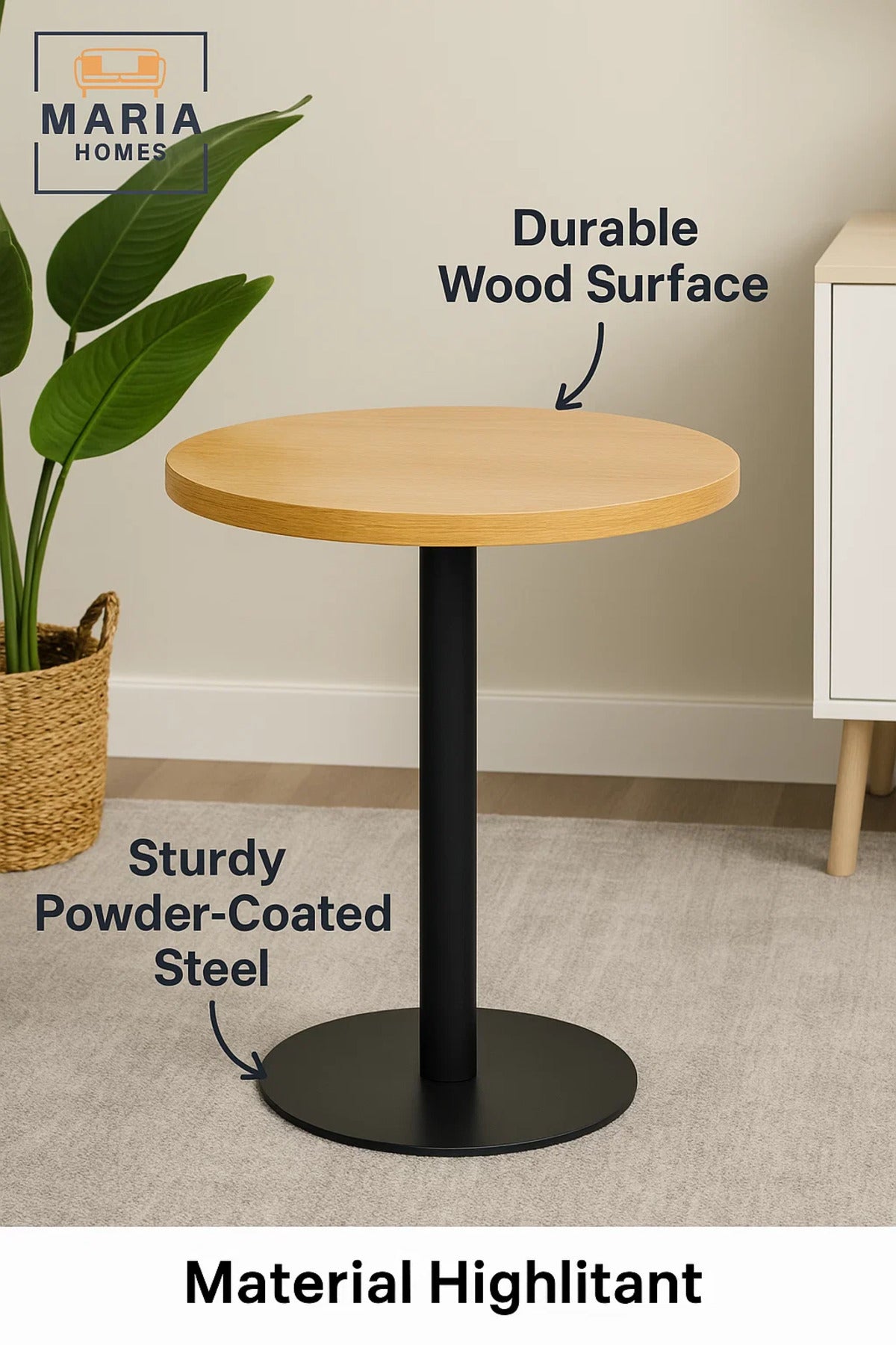 Round Black wood Pedestal CafŽ Table with Wooden Top