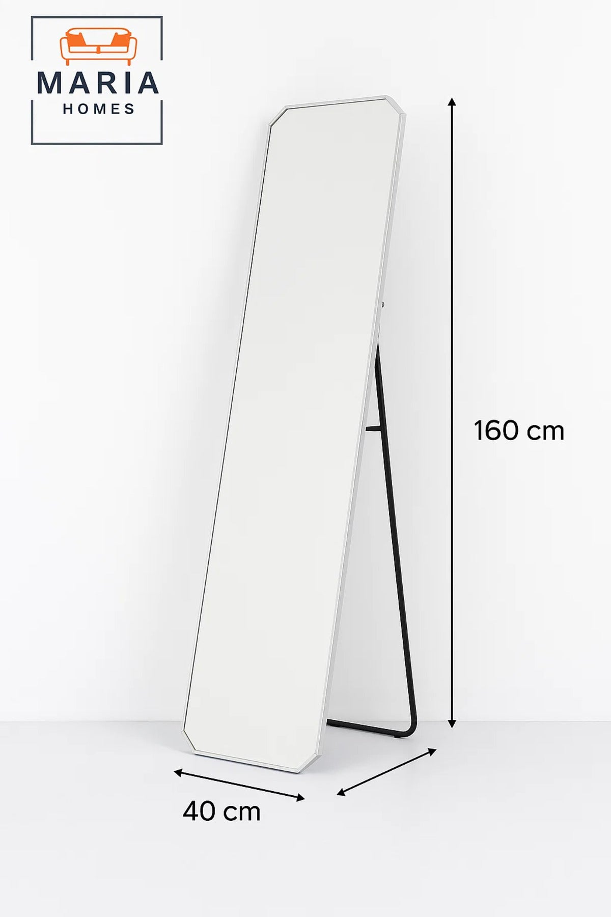 Modern Silver Full-Length Mirror with Angled Corners Ð 160x40cm Freestanding Dressing Mirror