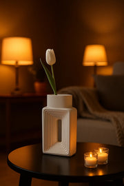 White Geometric Ceramic Vase Modern Minimalist Sculptural Decorative Pot