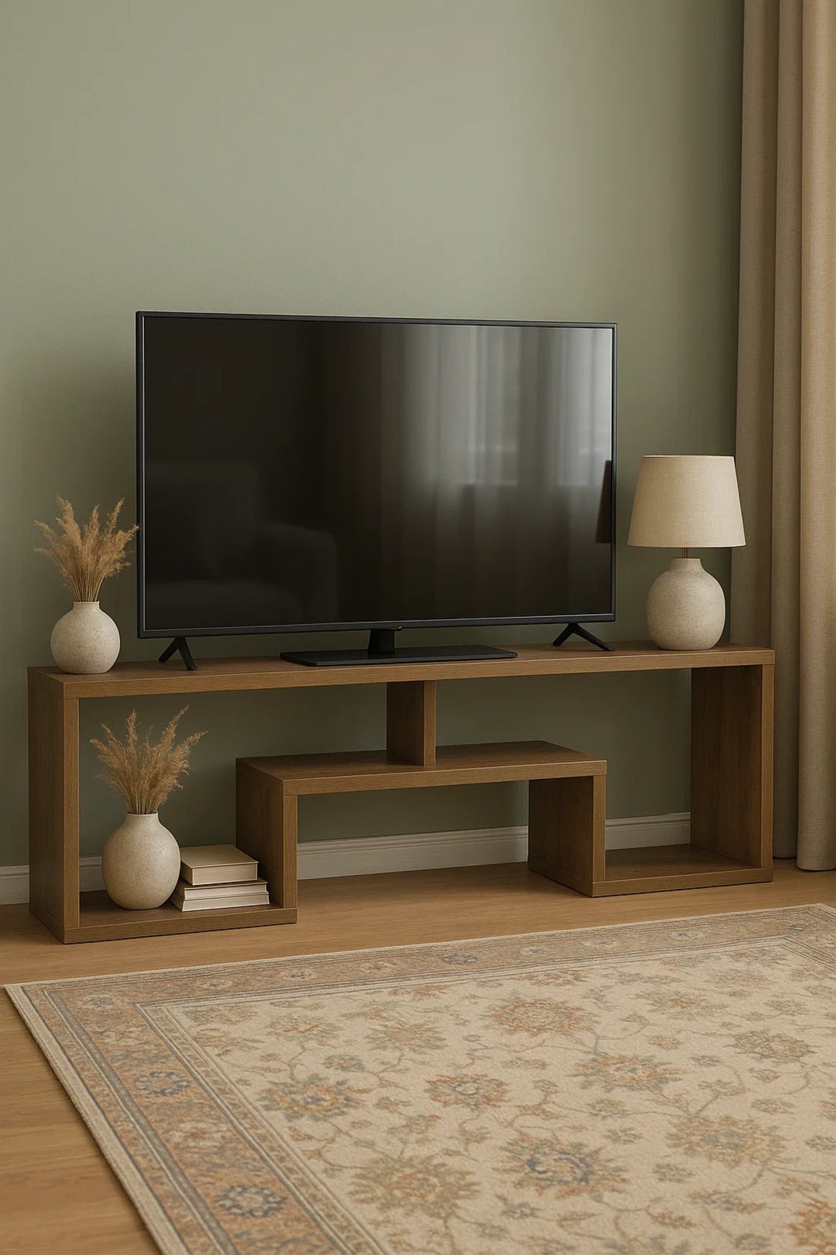 Modern Brown Wooden TV Stand Ð 160x30x50 cm Open Shelf Entertainment Console