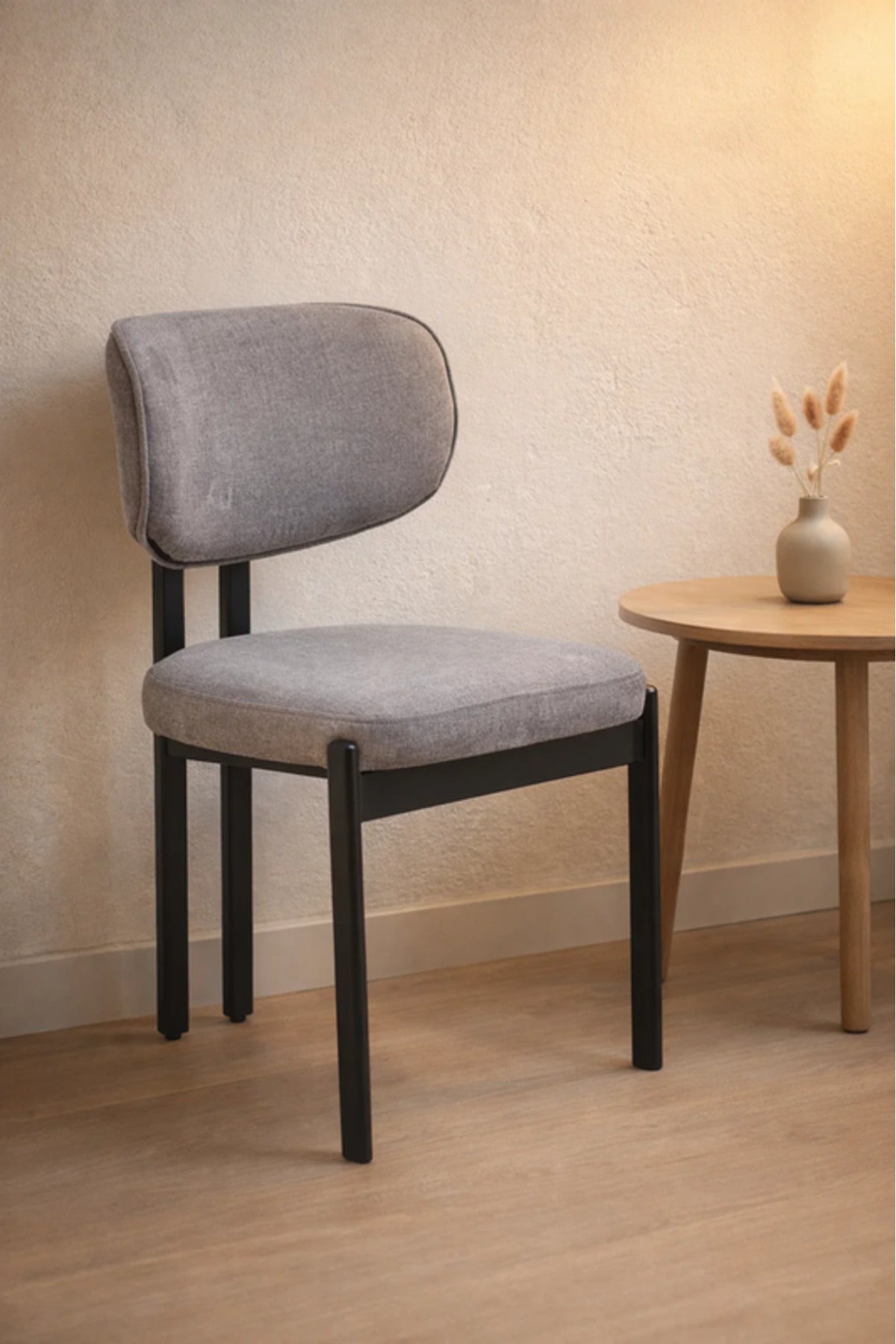 Light Grey Upholstered Chair with Black Metal Legs, 80x49x48 CM light grey upholstered