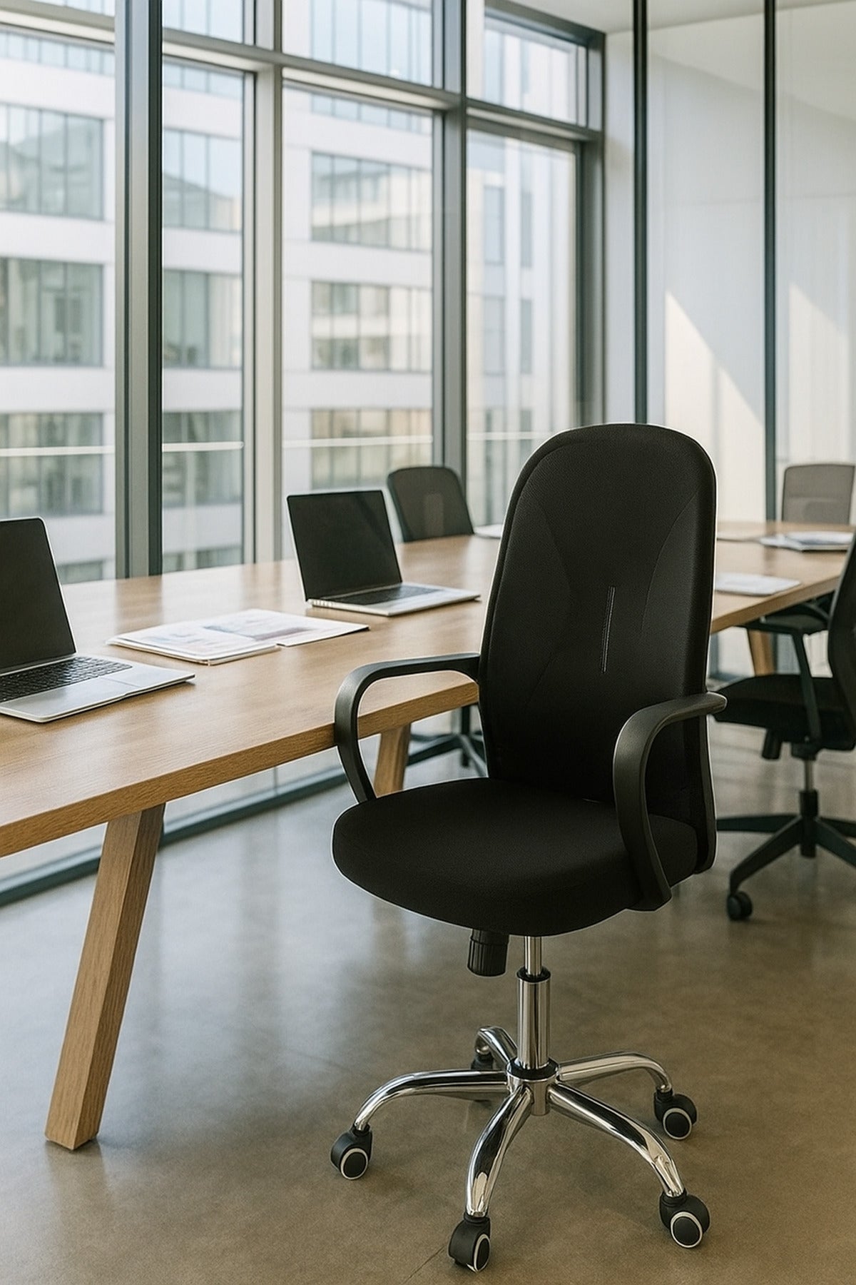 Black Office Chair Ð Adjustable Mesh Swivel Chair with Armrests and Chrome Base