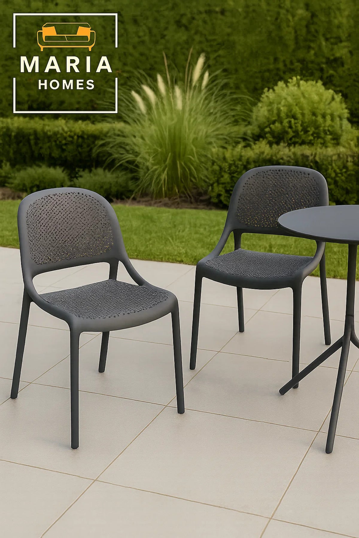 Dark Grey Plastic Armchair with Ventilated Design Ð Modern Stackable Chair for Indoor or Outdoor Use
