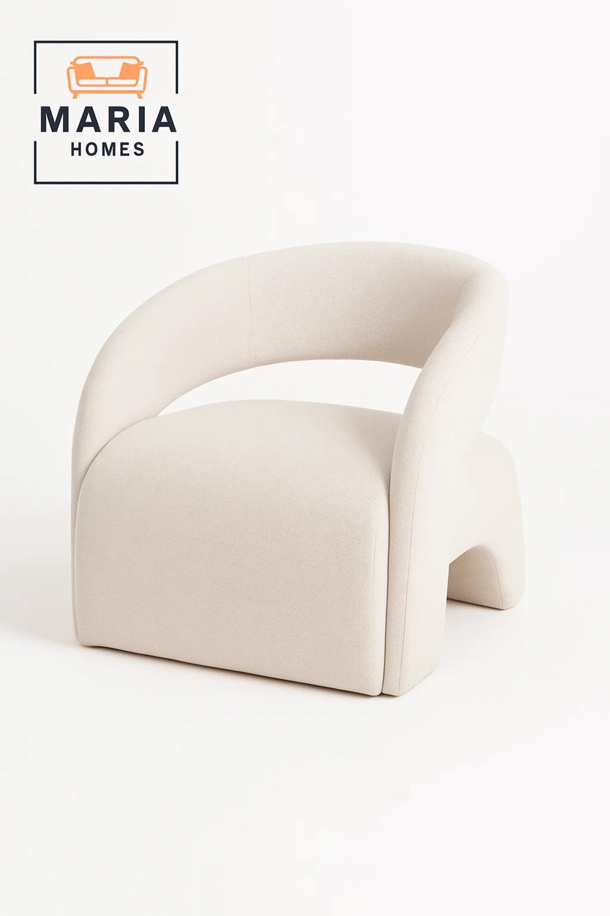 Curved Accent Chair Boucle Fabric Upholstery color Beige Modern Armless Lounge Chair for Living Room