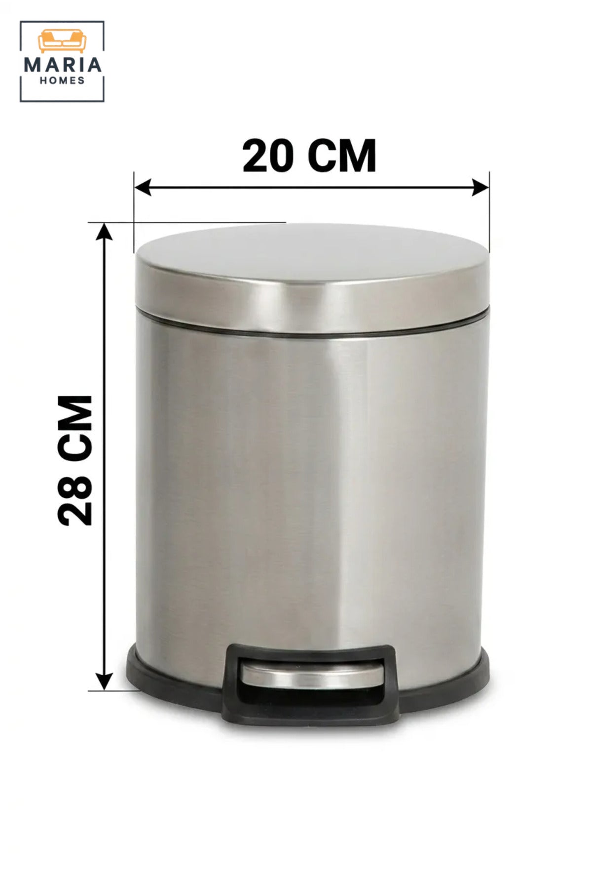 Compact Stainless Steel Round Pedal Trash Bin with Lid, Small Hands-Free Waste Container for Bathroom, Bedroom, Office, Vanity and Hotel