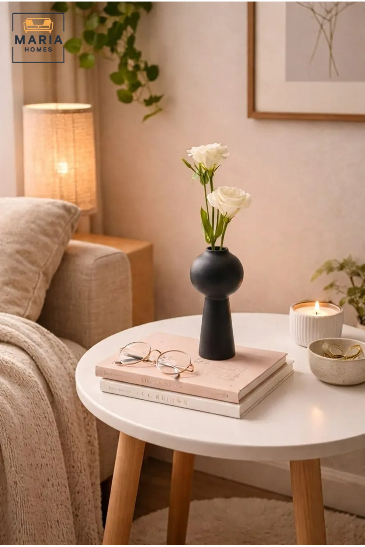 Modern Decorative Flower Vase with Sculptural Round Top, Tapered Base and Textured Finish for Living Room, Bedroom, Office, Shelf and Console Décor