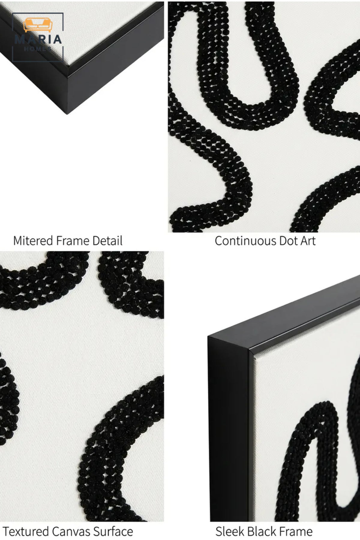 Modern Abstract Textured Wall Art with Slim Black Frame, Black Line Design on White Canvas for Living Room, Bedroom, Hallway and Office Décor