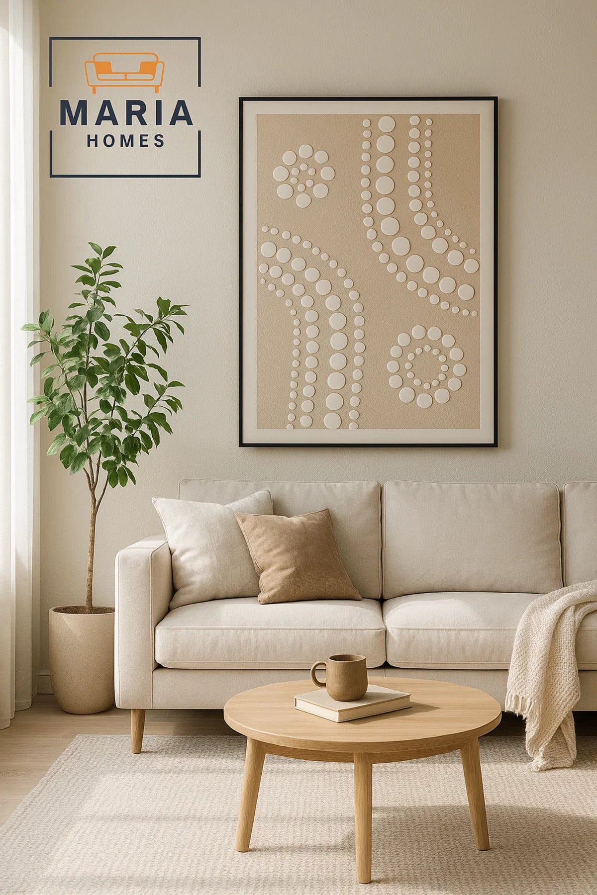 Modern 3D Wall Art Ð Beige Geometric Decorative Panel with Textured Circles 120_80 cm