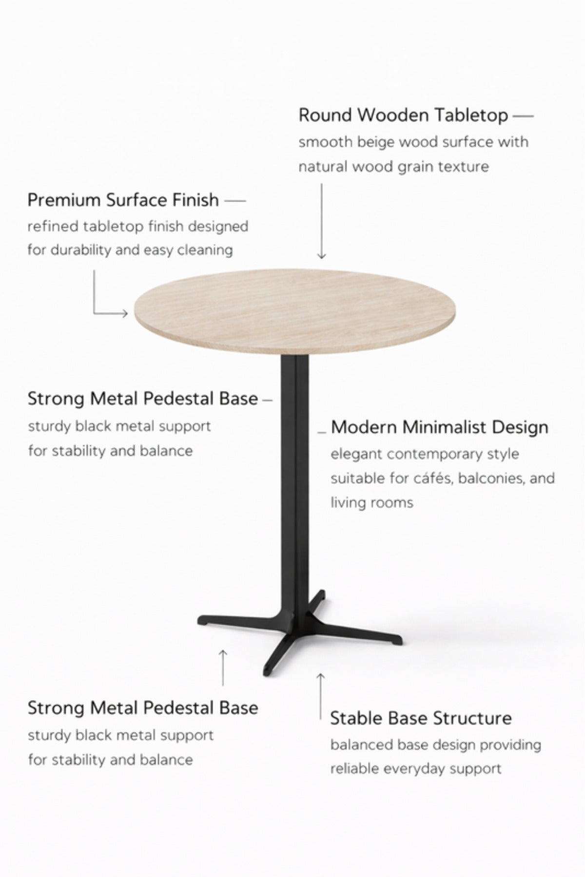 Beige Round Coffee Table with Black Base, 70x70x75 CM beige round coffee Dinner