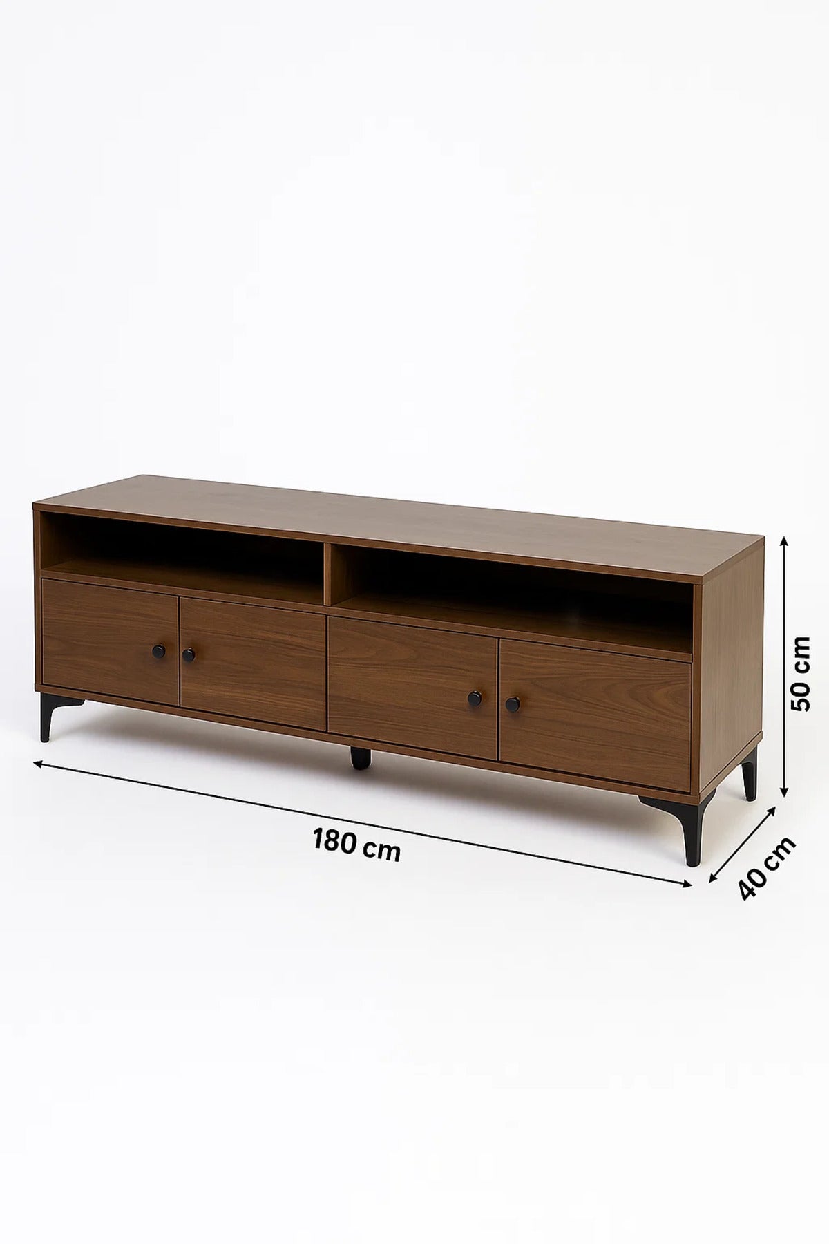 Modern Dark Brown TV Stand with 4 Cabinets and Open Shelves Ð 180x40x50 cm Wooden Entertainment Unit