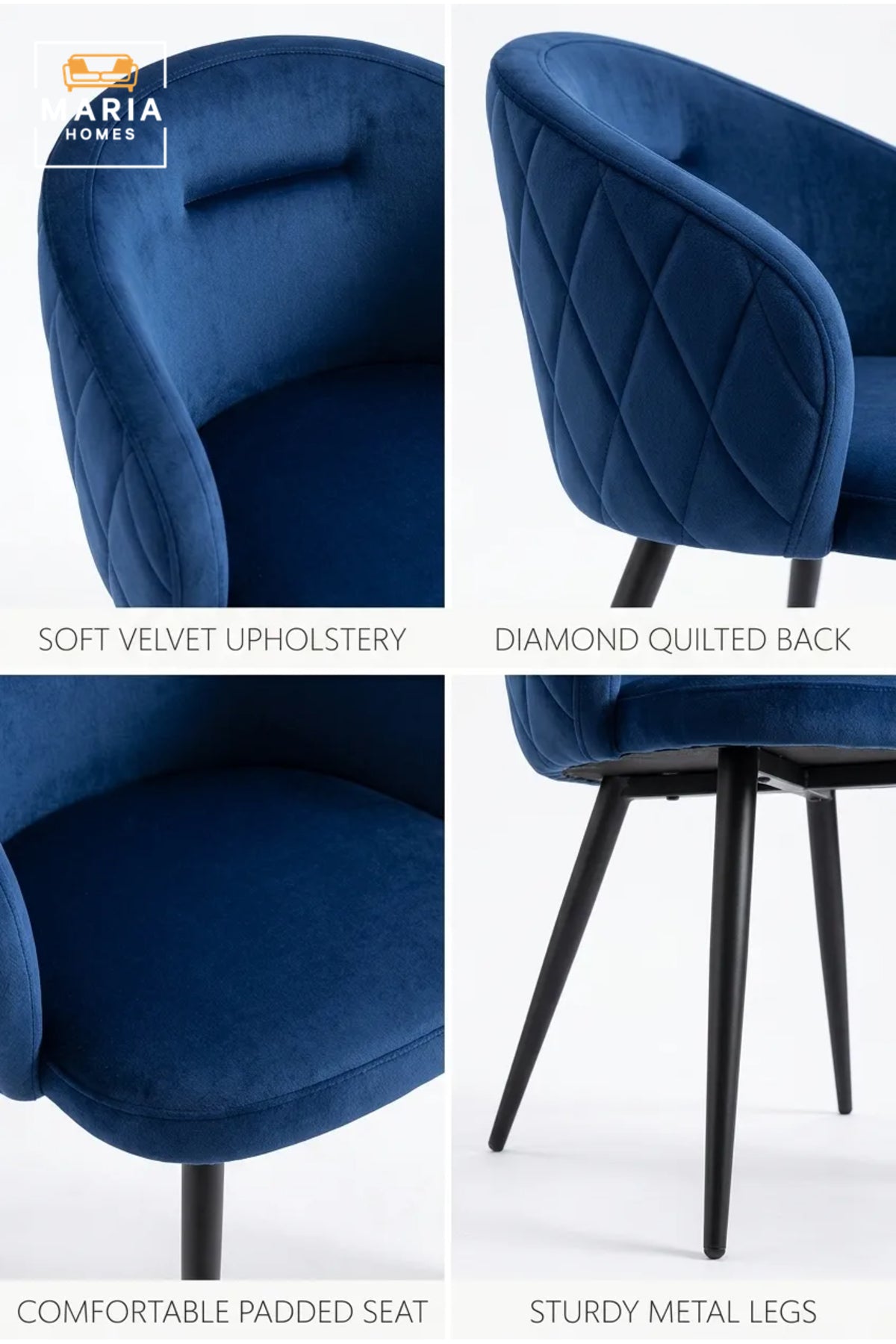 Royal Blue Velvet Accent Chair with Curved Backrest √ê Modern Upholstered Lounge Chair with Black Metal Legs for Dining Room, Living Room & Caf≈Ω