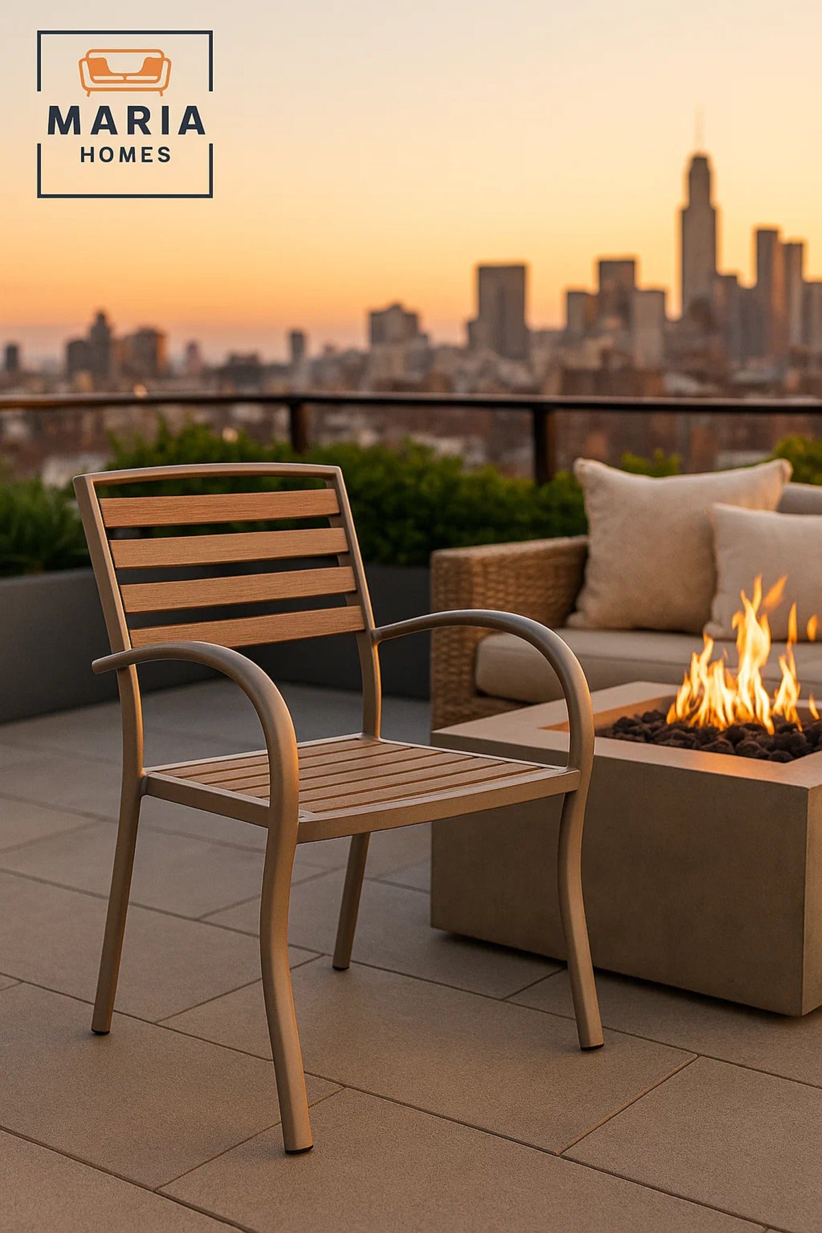 Coffee Outdoor Dining Chair Metal Frame Garden Patio Balcony Durable Modern Armchair D03