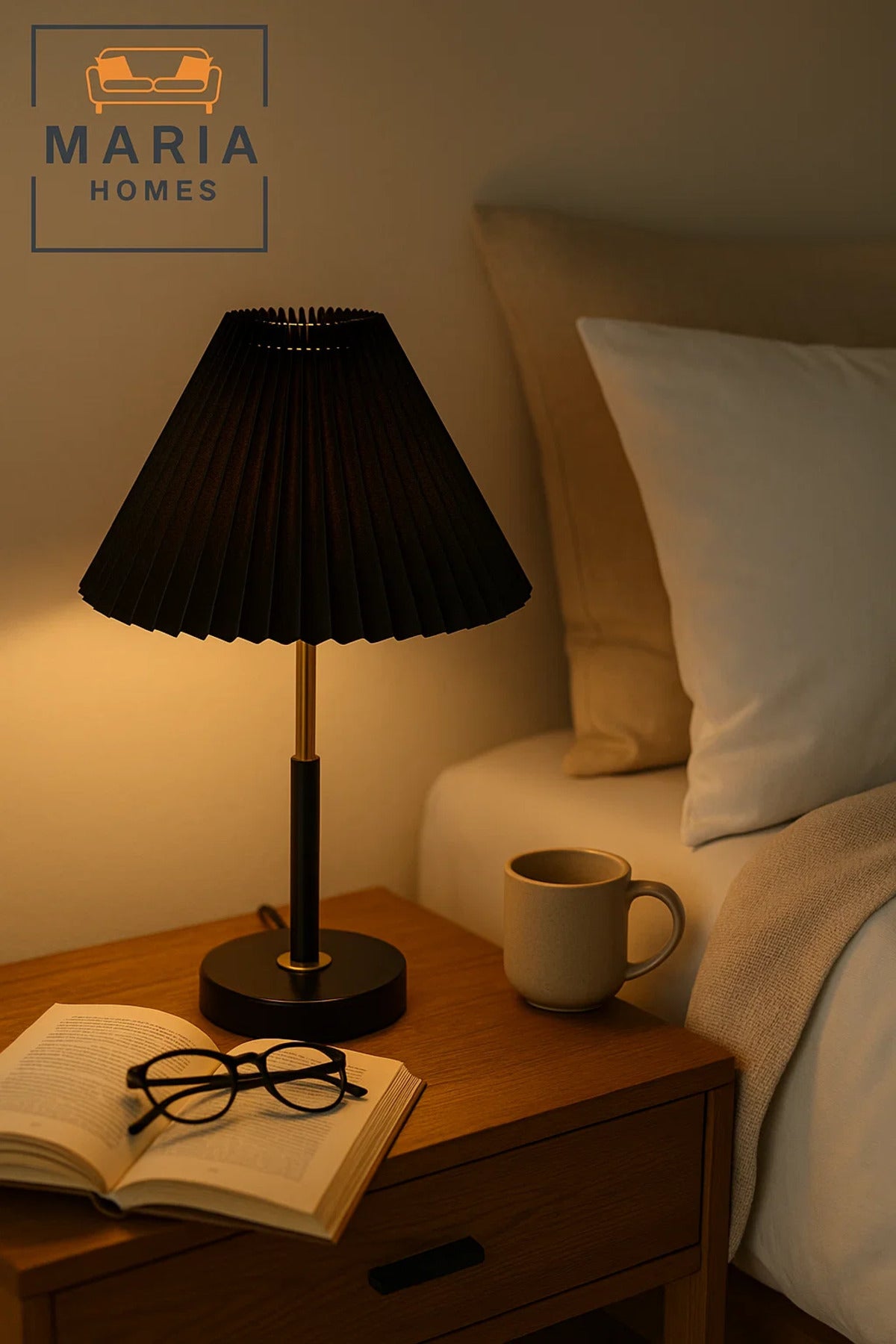 Black Table Lamp with Pleated Shade