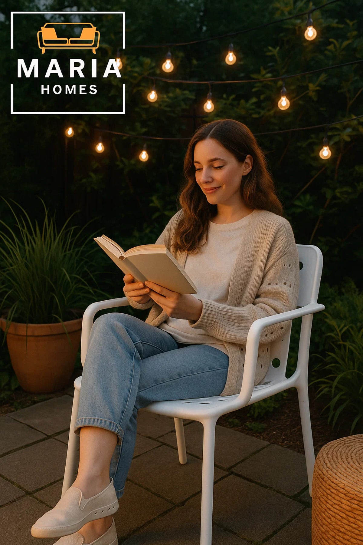 Modern White Plastic Armchair with Perforated Back and Seat