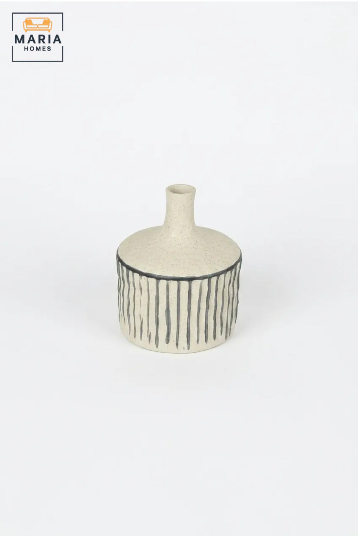 Cream and Black Striped Decorative Vase, Modern Ceramic Flower Holder with Narrow Neck for Living Room, Bedroom, Office, Shelf and Table Décor