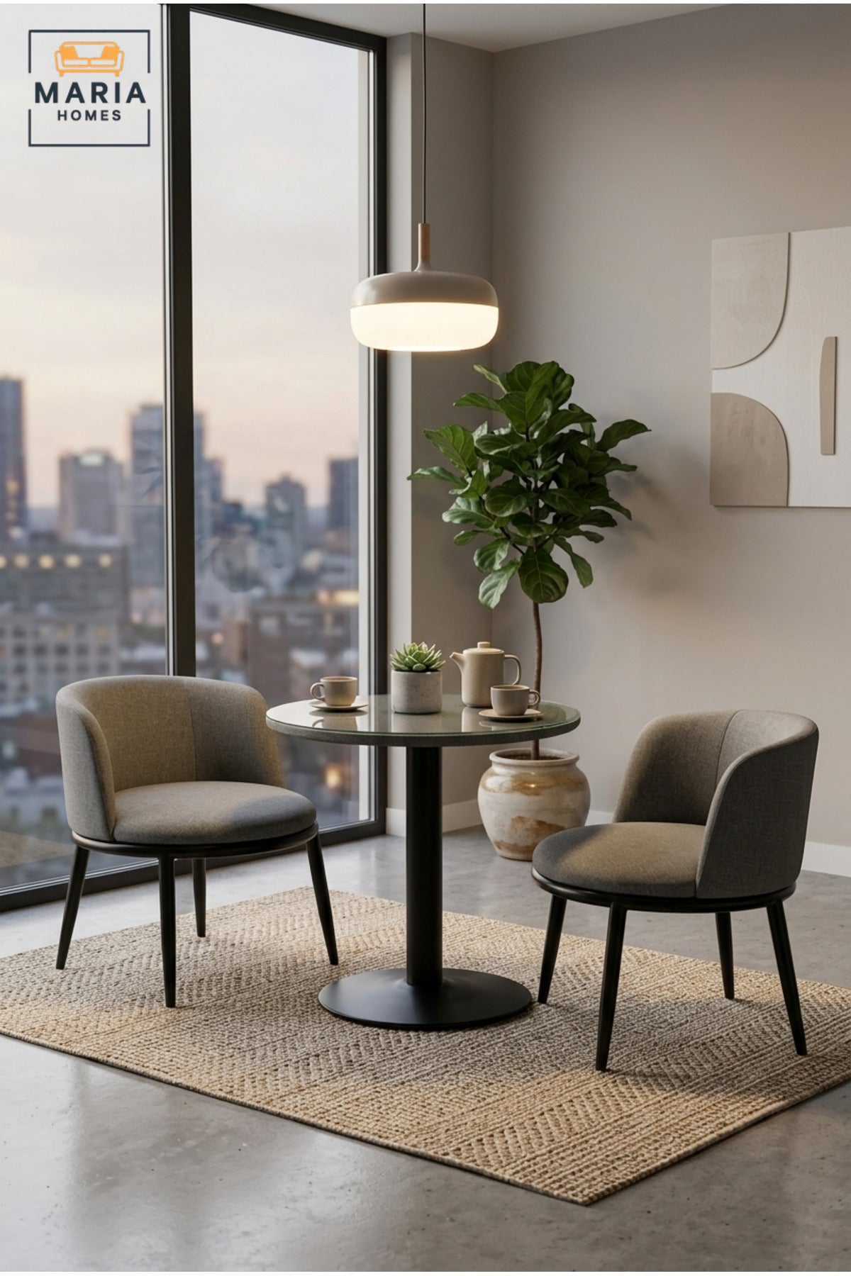 3-Piece Bistro Dining Set | Round Table with 2 Upholstered Accent Chairs | Modern Café Table & Chair Set for Dining Room, Balcony & Living Room
