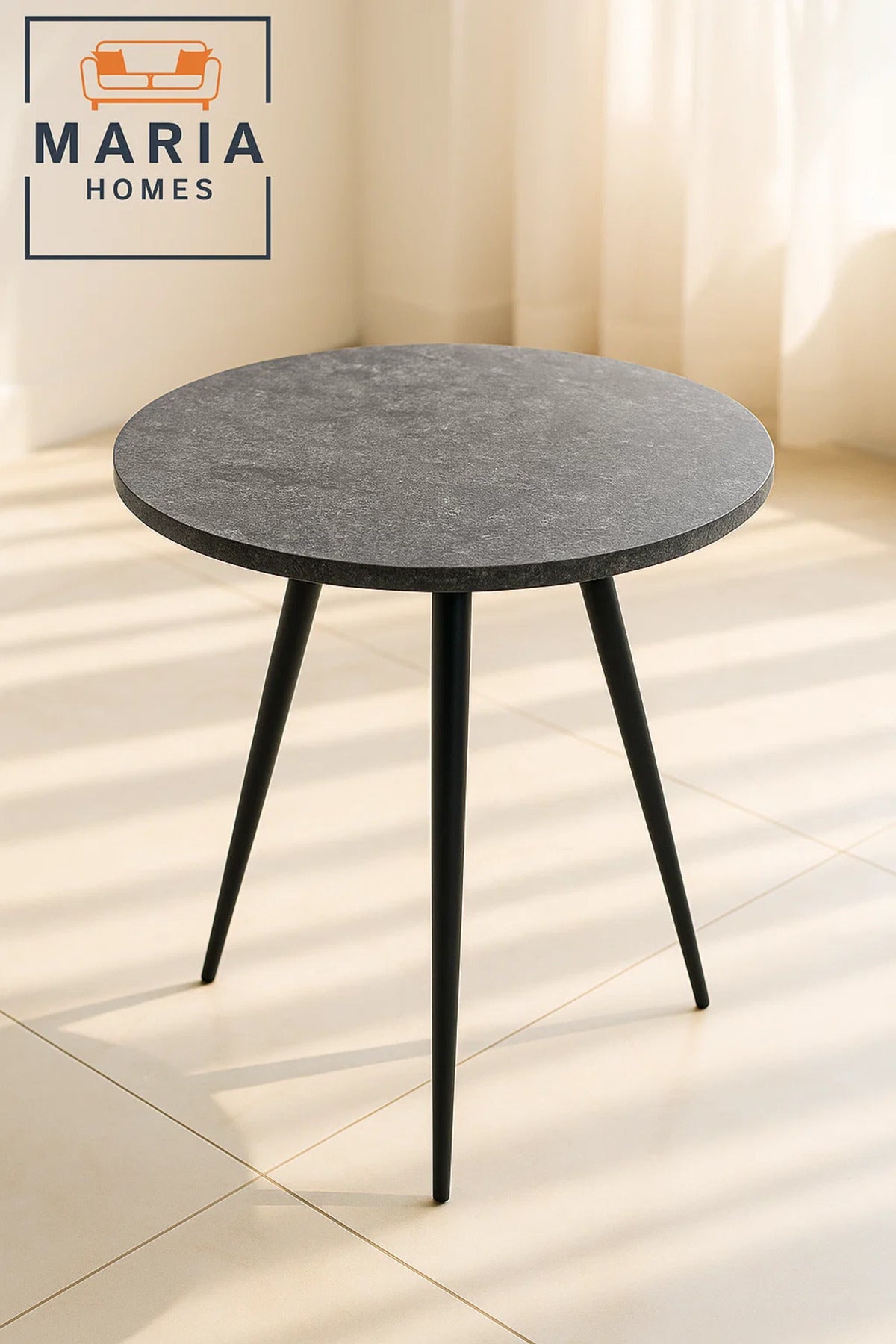 Round Stone-Effect Side Table with Black Tapered Legs
