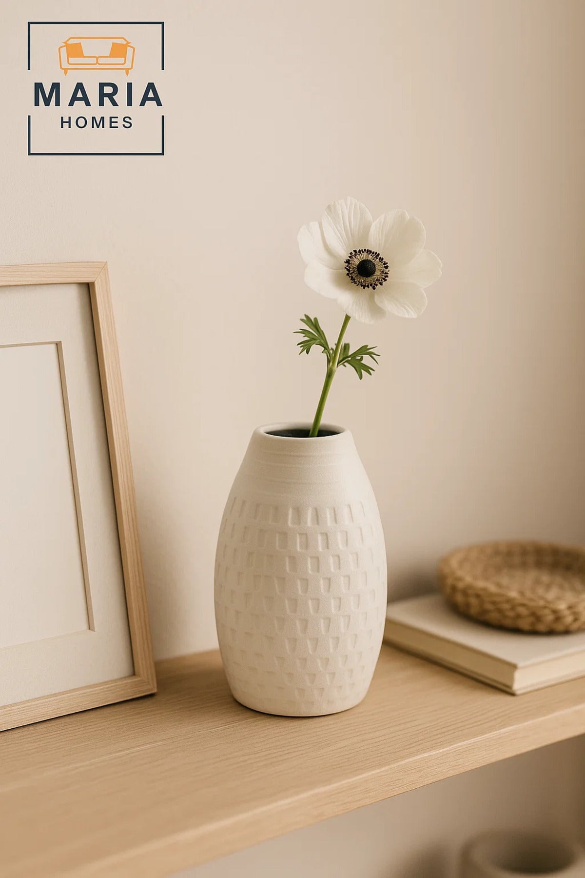Modern White Decorative Vase Ð Textured Ceramic Table Vase for Home & Office Decor