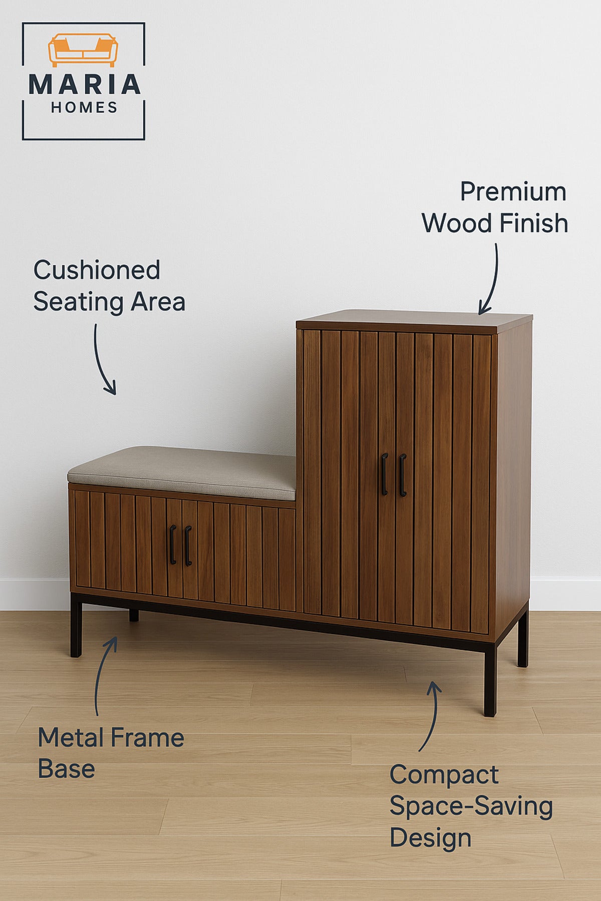 Modern Brown Wooden Storage Cabinet with Bench Ð 140_35_100 cm
